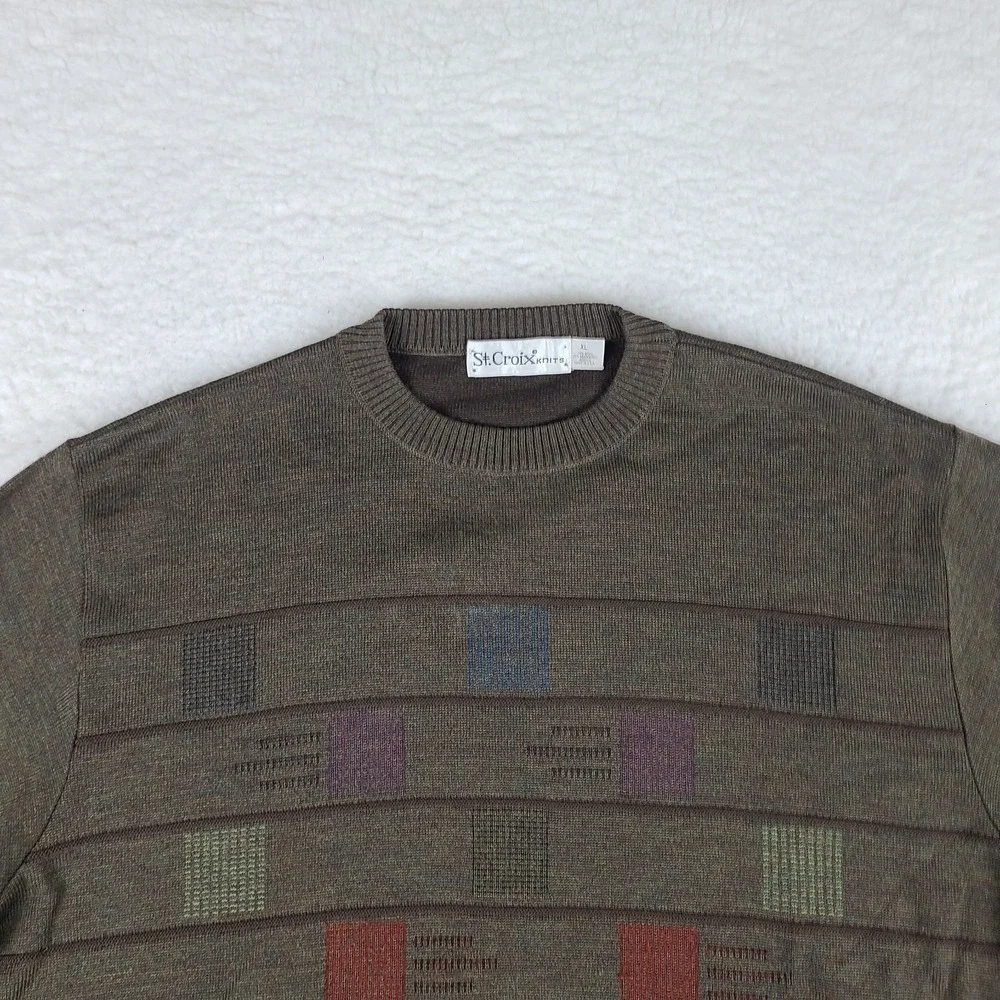 St. Croix Sweater Mens XL Brown Knits‎ Crewneck Sweatshirt Wool VTG Vintage USA